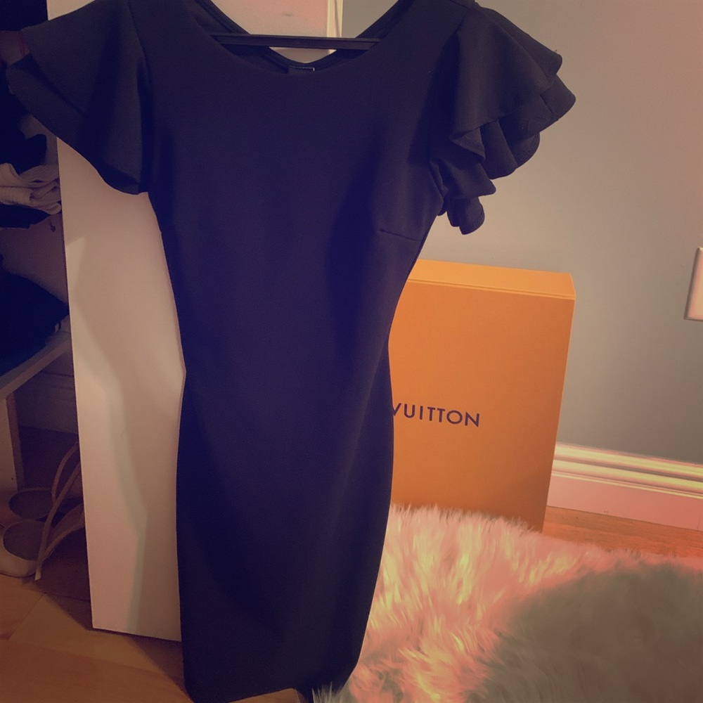 Black Ruffle Shoulder Dress